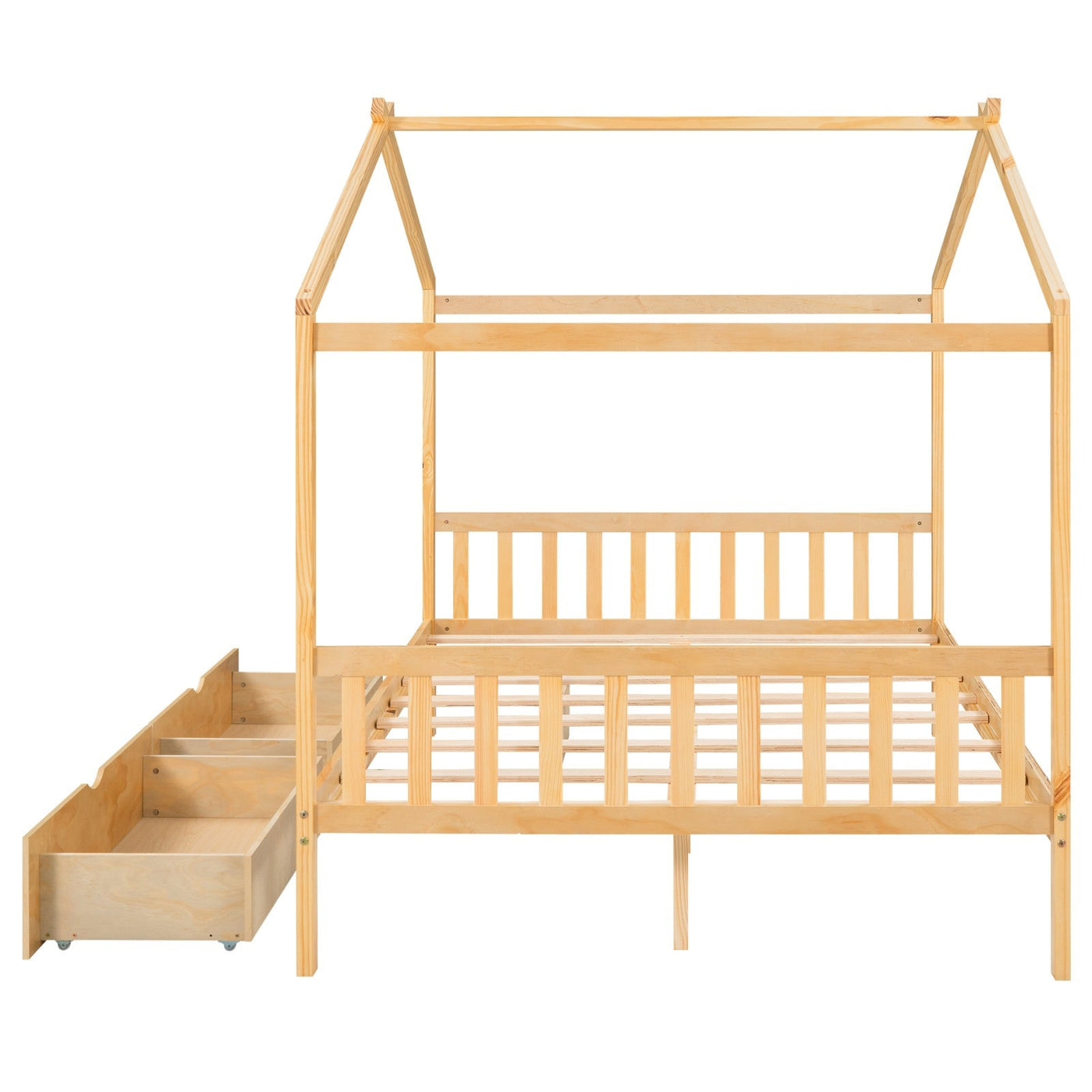 Full-Size House Platform Bed With Drawers Headboard Footboard Design