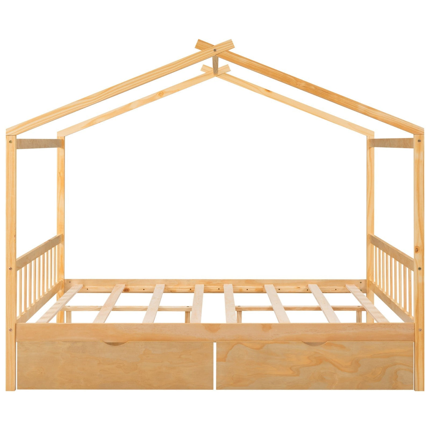 Full-Size House Platform Bed With Drawers Headboard Footboard Design