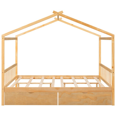 Full-Size House Platform Bed With Drawers Headboard Footboard Design