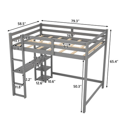 Full Size Loft Bed With Desk And Spacious Shelves