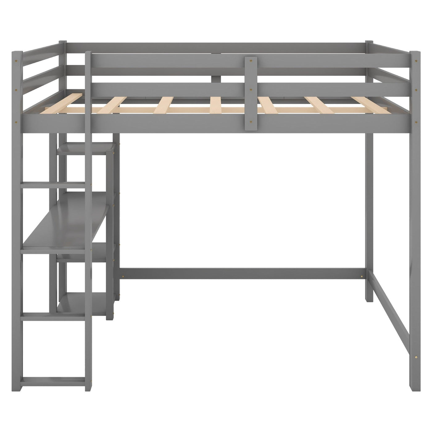 Full Size Loft Bed With Desk And Spacious Shelves