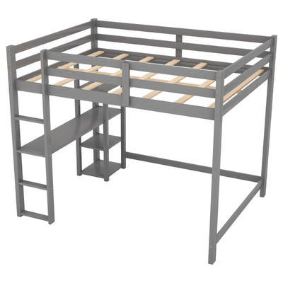Full Size Loft Bed With Desk And Spacious Shelves