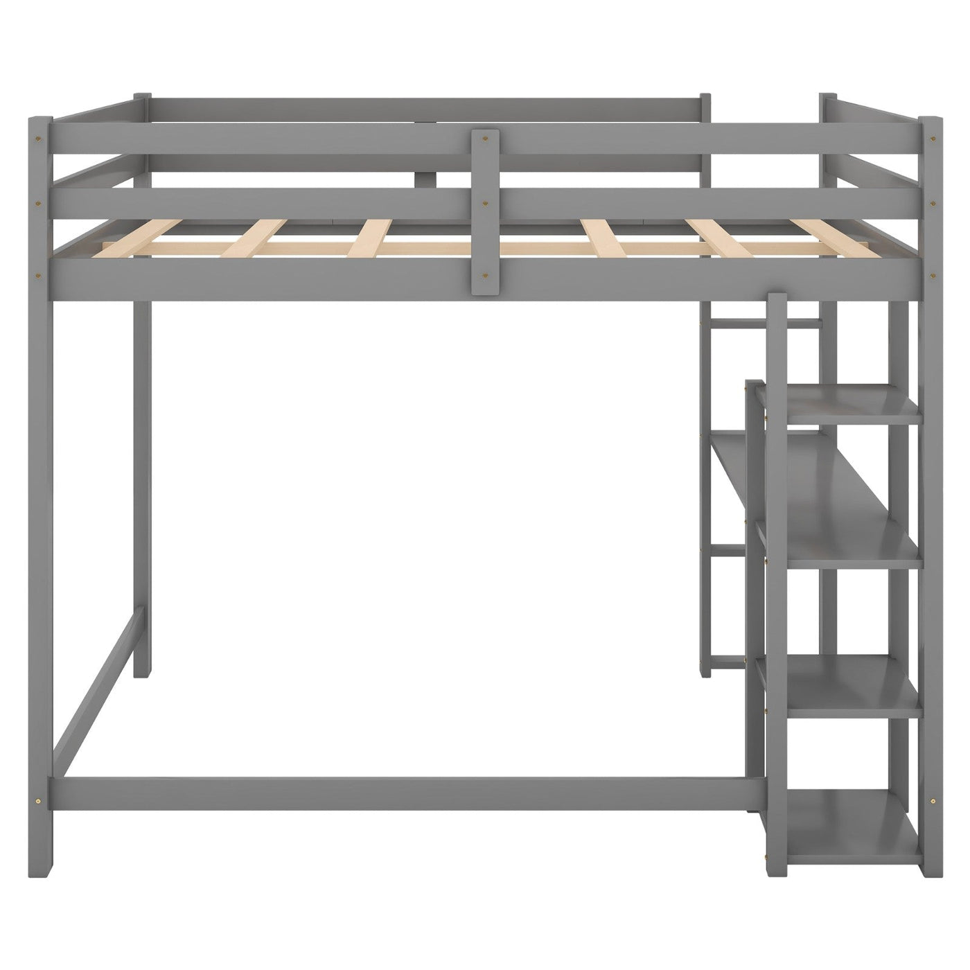 Full Size Loft Bed With Desk And Spacious Shelves