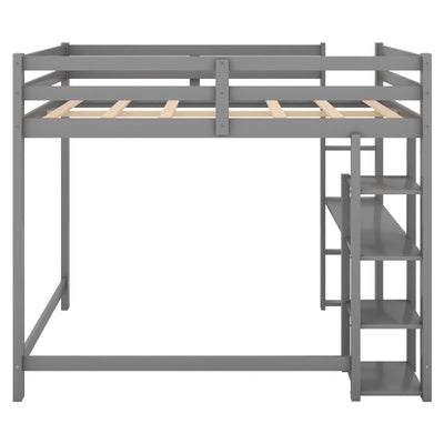 Full Size Loft Bed With Desk And Spacious Shelves