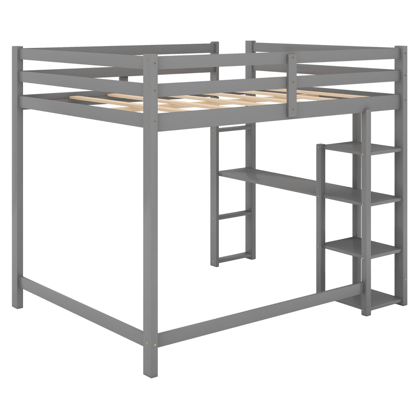Full Size Loft Bed With Desk And Spacious Shelves