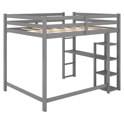 Full Size Loft Bed With Desk And Spacious Shelves