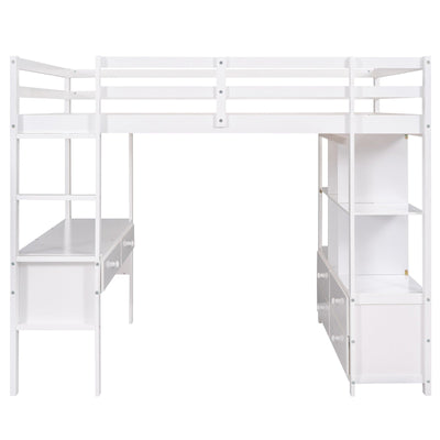 Full Size Loft Bed With Desk Drawers And Storage Shelves
