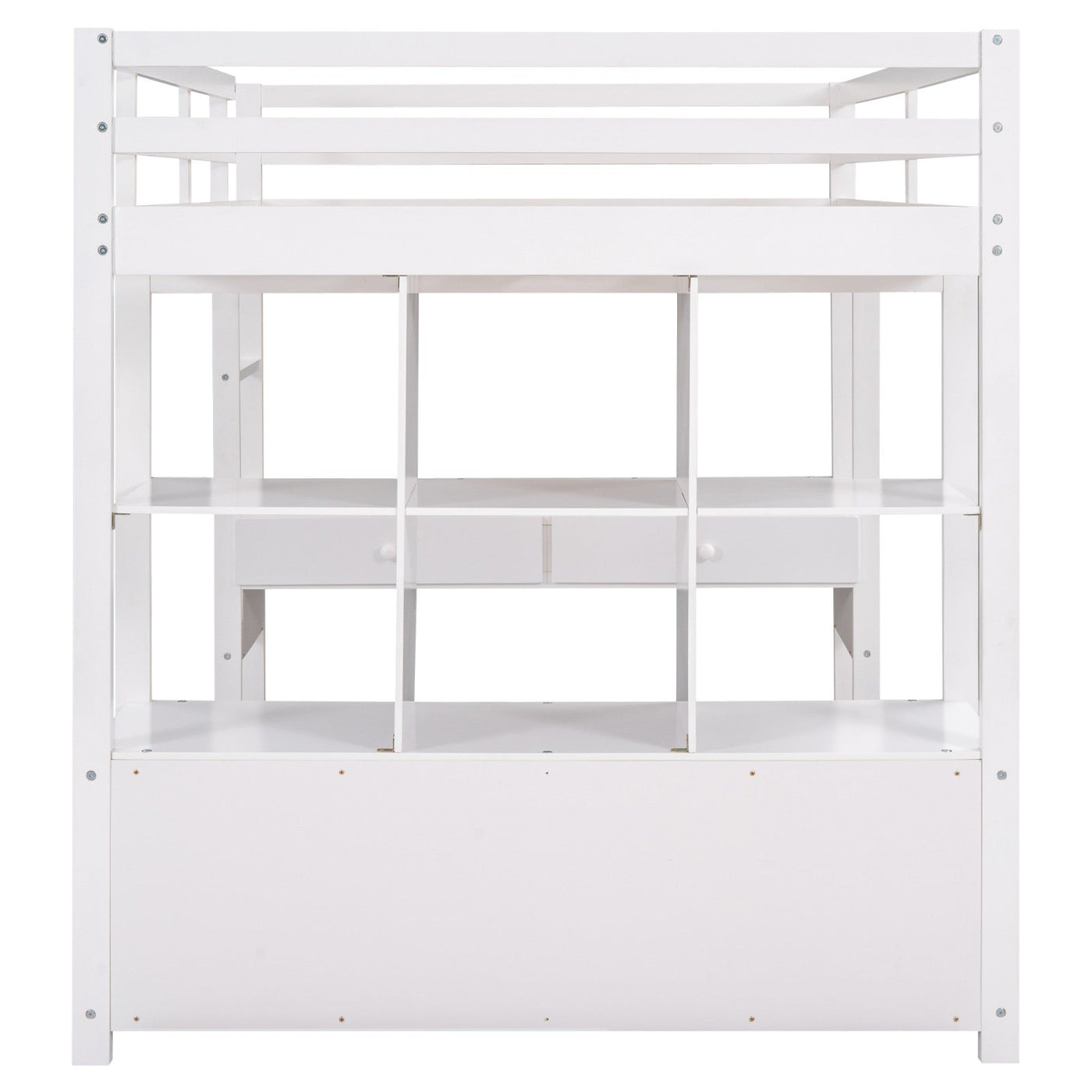 Full Size Loft Bed With Desk Drawers And Storage Shelves