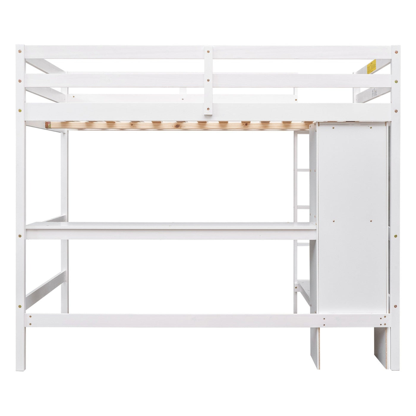 Full Size Loft Bed With Shelves And Under Bed Desk Space