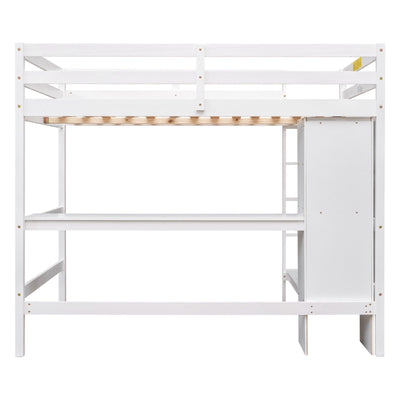 Full Size Loft Bed With Shelves And Under Bed Desk Space