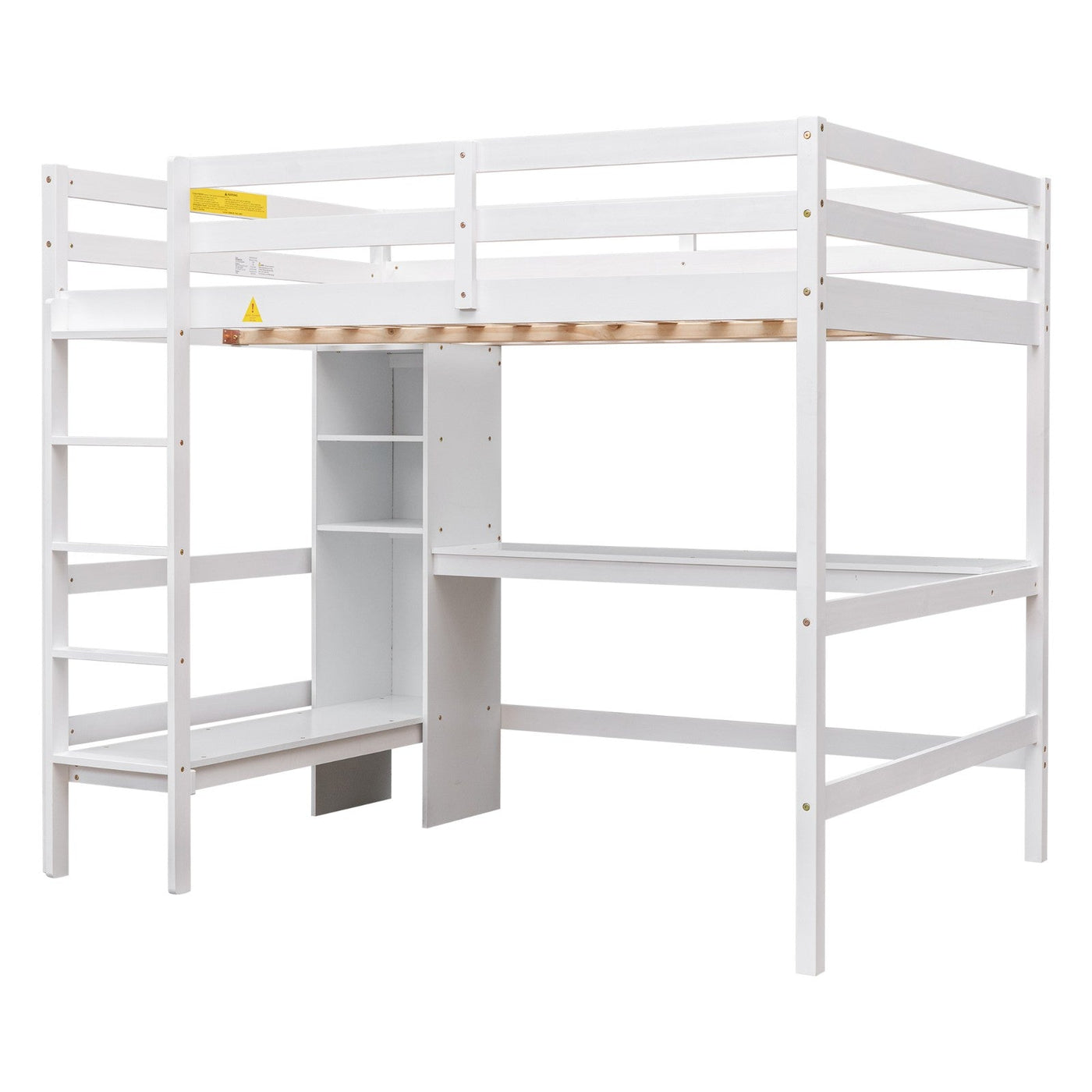 Full Size Loft Bed With Shelves And Under Bed Desk Space