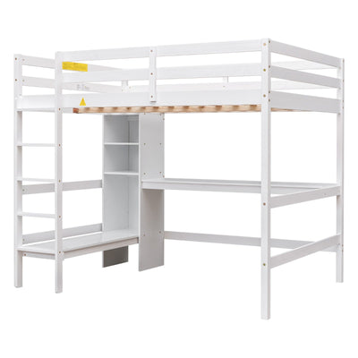 Full Size Loft Bed With Shelves And Under Bed Desk Space