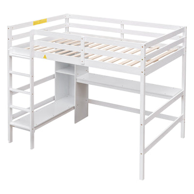 Full Size Loft Bed With Shelves And Under Bed Desk Space