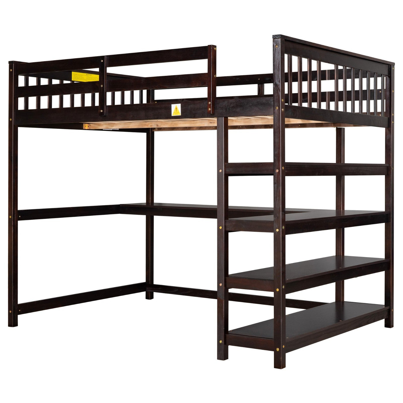 Full Size Loft Bed With Desk Storage Shelves And Workspace