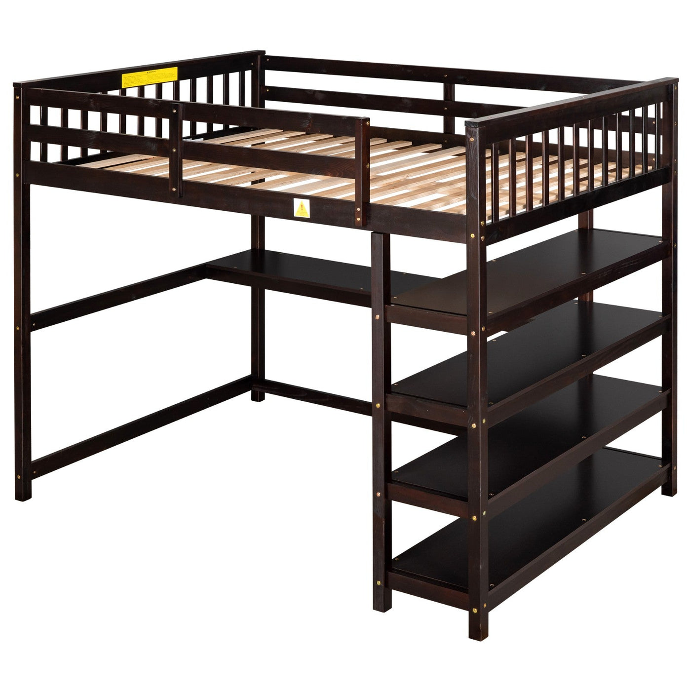 Full Size Loft Bed With Desk Storage Shelves And Workspace