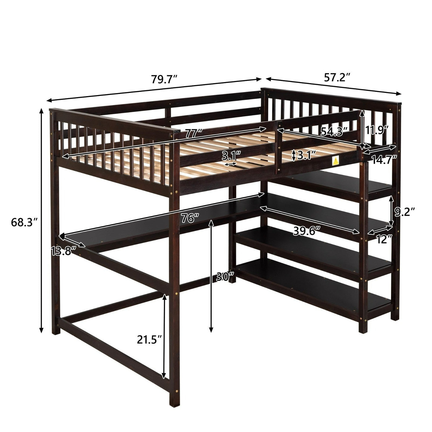 Full Size Loft Bed With Desk Storage Shelves And Workspace