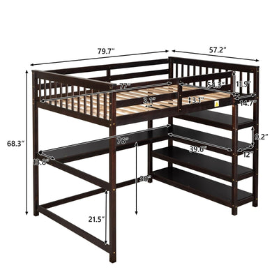Full Size Loft Bed With Desk Storage Shelves And Workspace