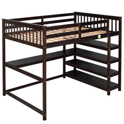 Full Size Loft Bed With Desk Storage Shelves And Workspace