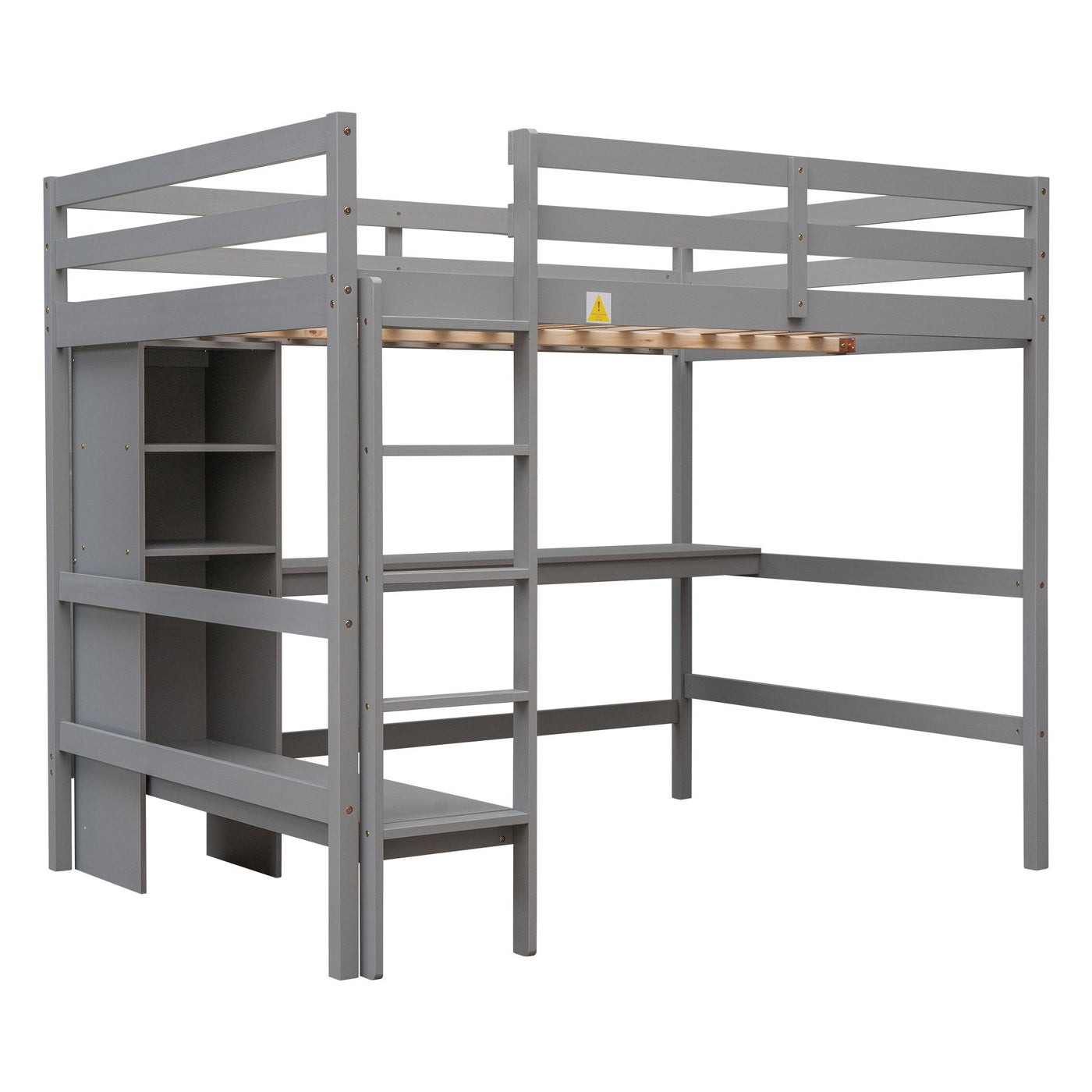 Full Size Loft Bed With Desk And Multifunctional Shelving
