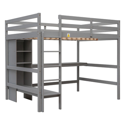Full Size Loft Bed With Desk And Multifunctional Shelving