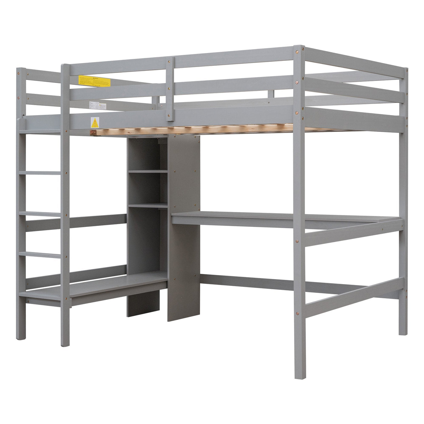 Full Size Loft Bed With Desk And Multifunctional Shelving