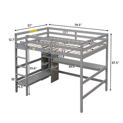 Full Size Loft Bed With Desk And Multifunctional Shelving