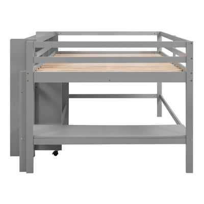 Full Size Low Loft Bed With Rolling Desk Drawers And Shelves