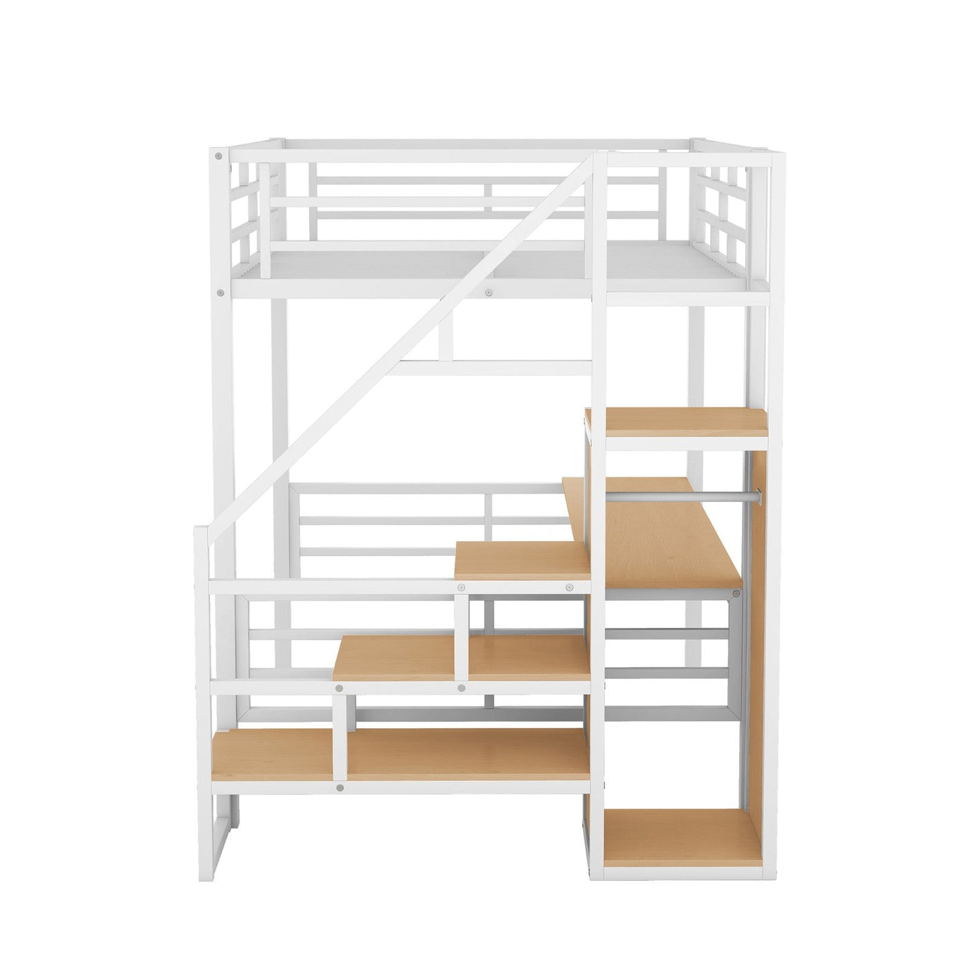 Full Size Metal Loft Bed With Desk Storage Stairs Wardrobe
