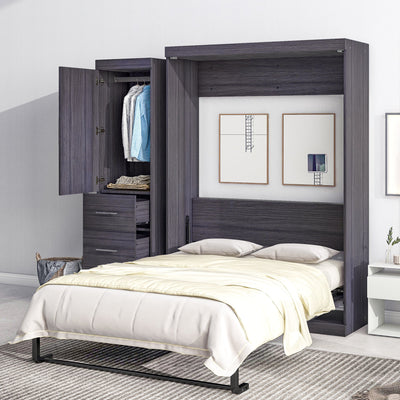 Full Size Murphy Bed With Wardrobe Drawers And Storage Cabinet