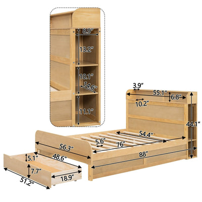 Full Size Platform Bed With Storage Headboard And Large Drawer
