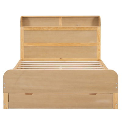 Full Size Platform Bed With Storage Headboard And Large Drawer