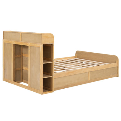 Full Size Platform Bed With Storage Headboard And Large Drawer