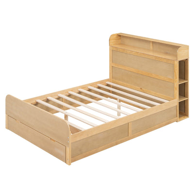 Full Size Platform Bed With Storage Headboard And Large Drawer