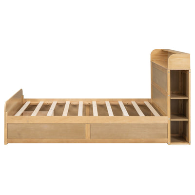 Full Size Platform Bed With Storage Headboard And Large Drawer