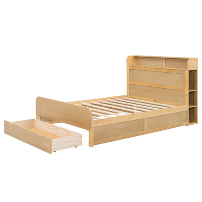 Full Size Platform Bed With Storage Headboard And Large Drawer