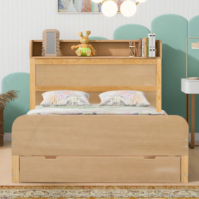 Full Size Platform Bed With Storage Headboard And Large Drawer