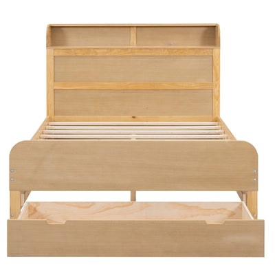 Full Size Platform Bed With Storage Headboard And Large Drawer