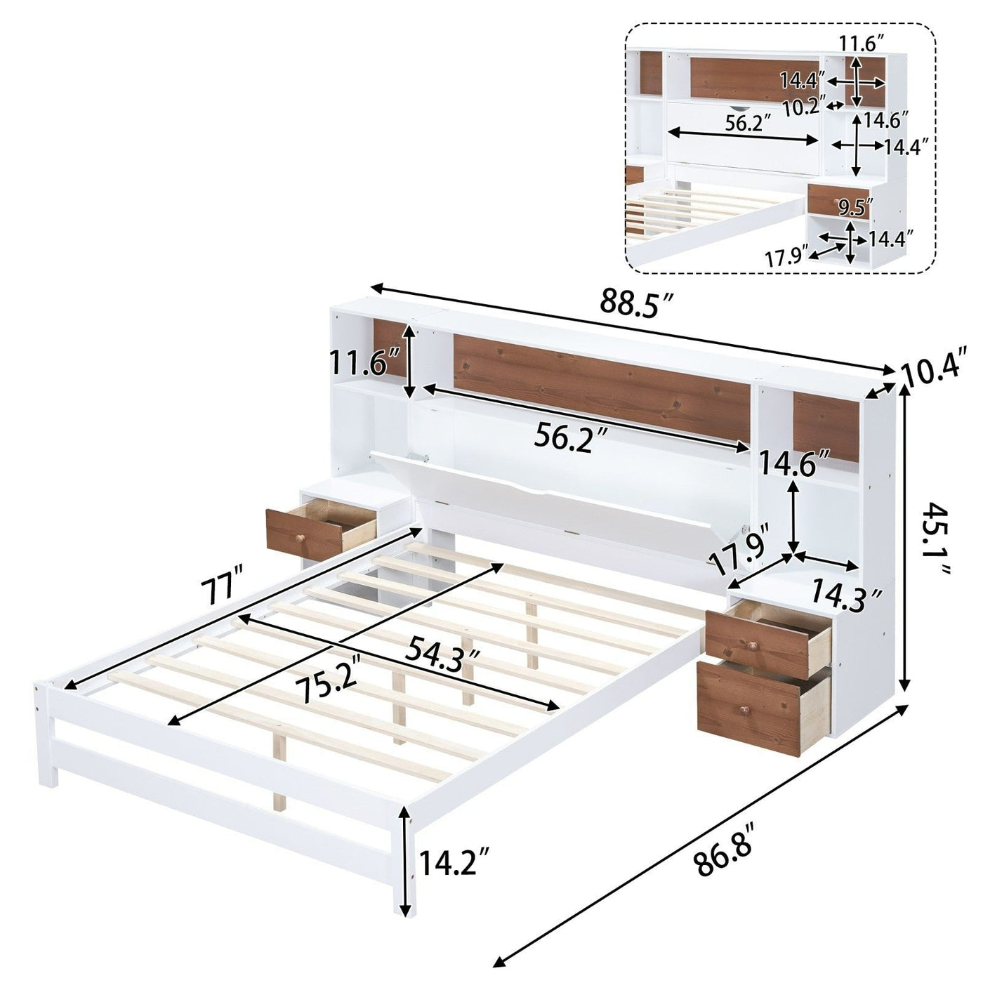Full Size Platform Bed With Storage Headboard And Drawers