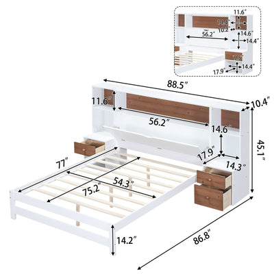 Full Size Platform Bed With Storage Headboard And Drawers