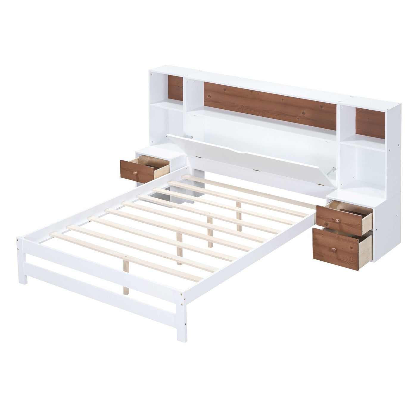 Full Size Platform Bed With Storage Headboard And Drawers