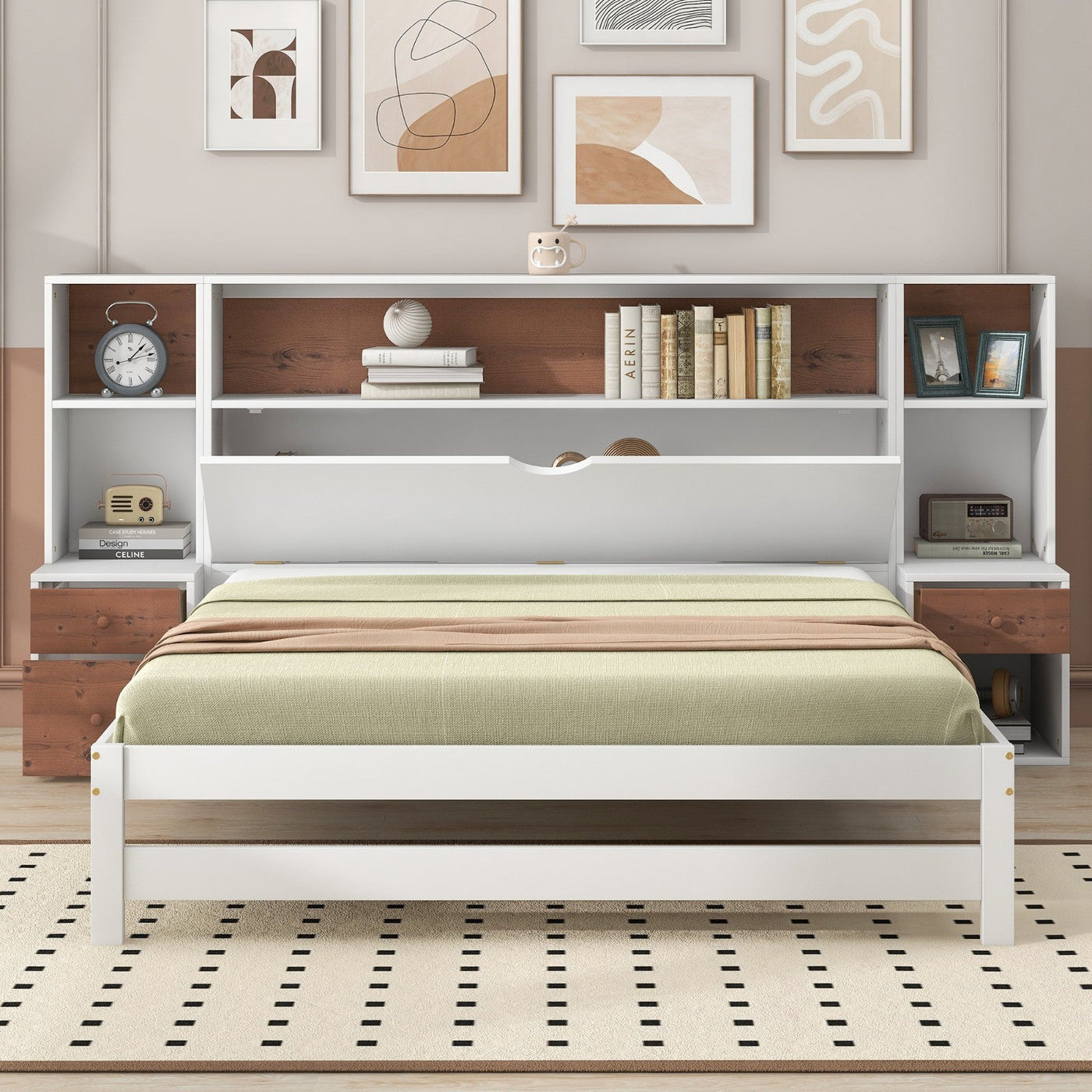 Full Size Platform Bed With Storage Headboard And Drawers