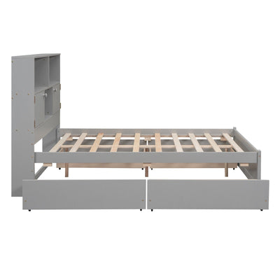 Full Size Platform Bed With Storage Drawers And Charging Station