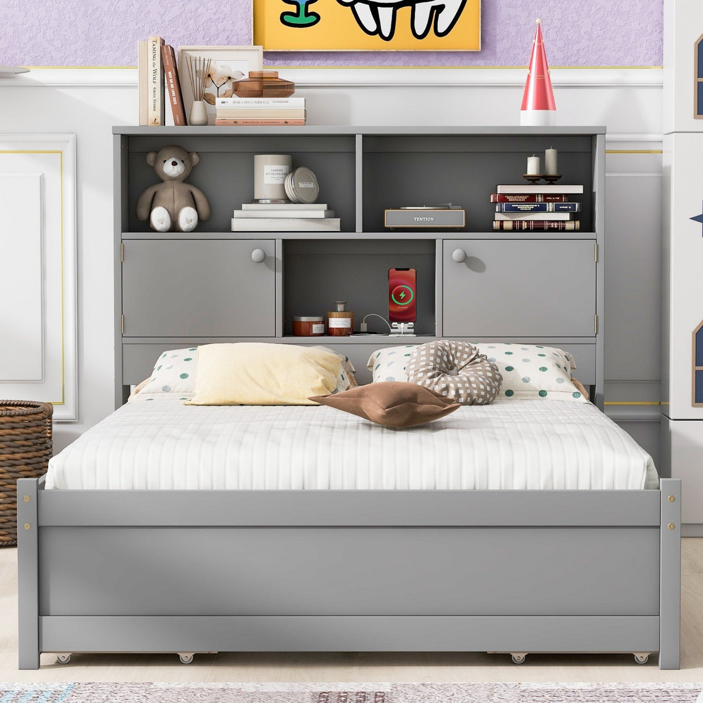 Full Size Platform Bed With Storage Drawers And Charging Station