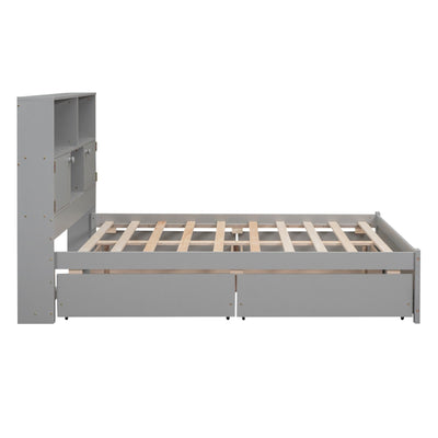Full Size Platform Bed With Storage Drawers And Charging Station