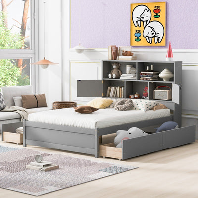 Full Size Platform Bed With Storage Drawers And Charging Station