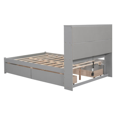 Full Size Platform Bed With Storage Drawers And Charging Station