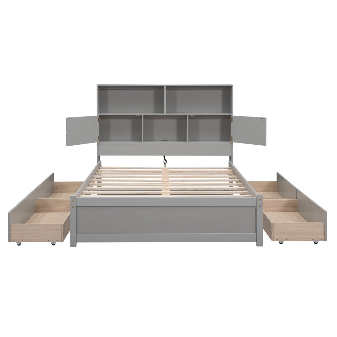 Full Size Platform Bed With Storage Drawers And Charging Station