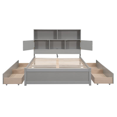 Full Size Platform Bed With Storage Drawers And Charging Station