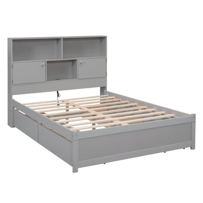 Full Size Platform Bed With Storage Drawers And Charging Station