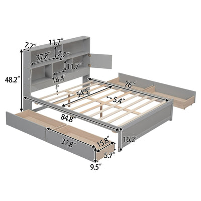 Full Size Platform Bed With Storage Drawers And Charging Station
